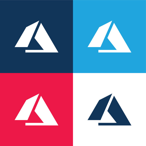 Azure青と赤の4色の最小アイコンセット - ベクター画像