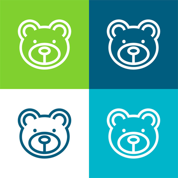 Bear Face Flat cztery kolory minimalny zestaw ikon - Wektor, obraz