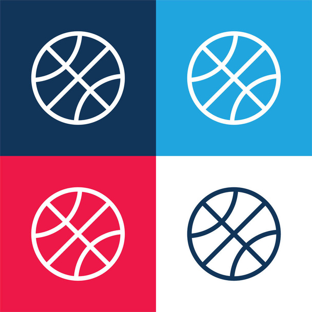 Basketball-Match blau und rot vier Farben minimalen Symbolsatz - Vektor, Bild