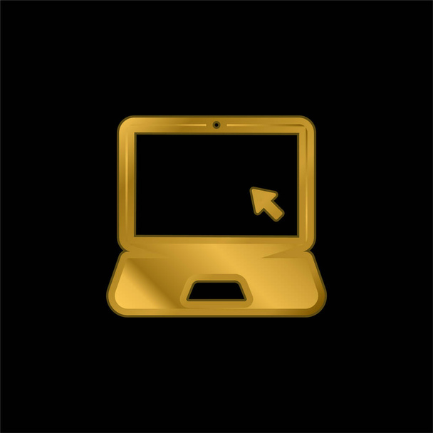 ブラックノートパソコンの金メッキ金属アイコンやロゴベクトル - ベクター画像