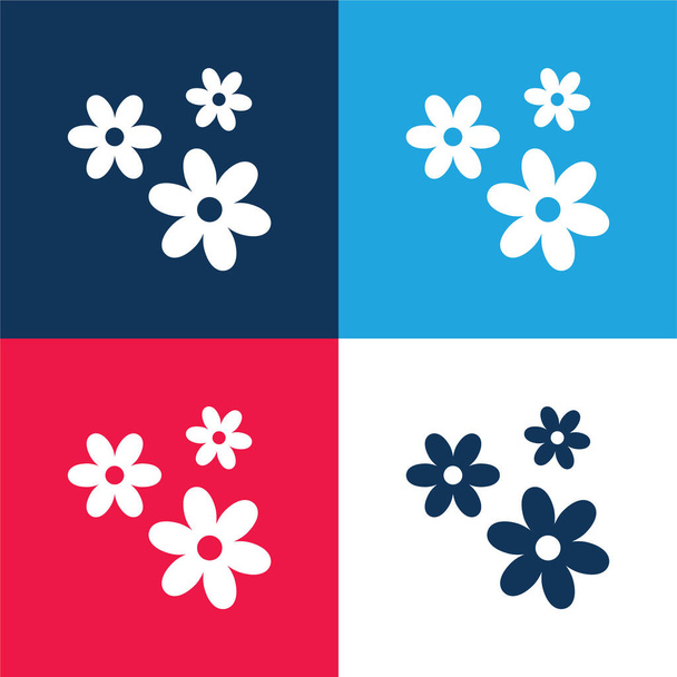 3 Flowers blue and red four color minimal icon set - Vector, Image