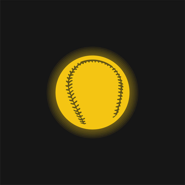Musta Baseball Ball keltainen hehkuva neon kuvake - Vektori, kuva
