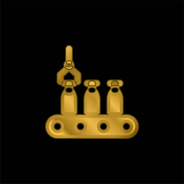 Assembly Line gold plated metalic icon or logo vector - Vector, Image