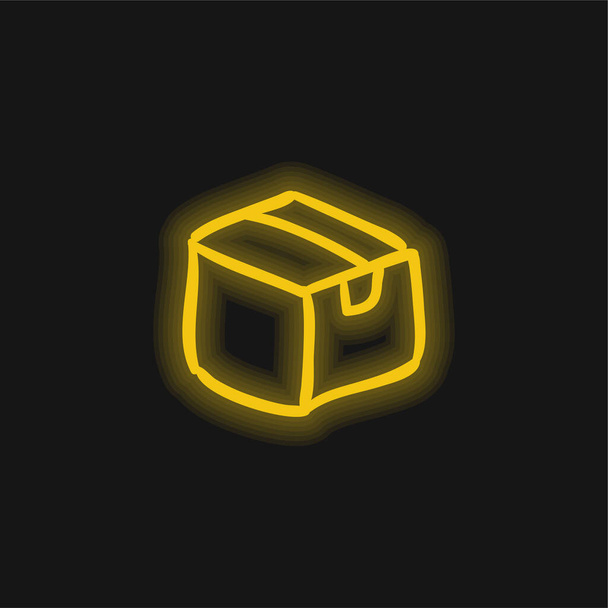 Caja de archivo esbozado mano dibujado herramienta amarillo brillante icono de neón - Vector, Imagen