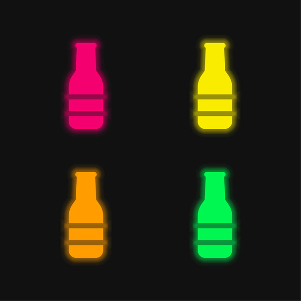 Beer Bottle four color glowing neon vector icon - Vector, Image