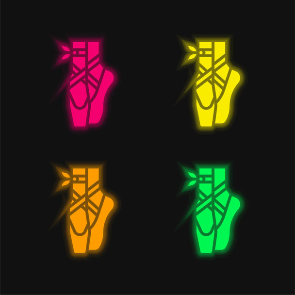 Balett négy színű izzó neon vektor ikon - Vektor, kép