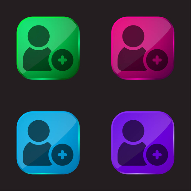 Añadir Friend icono de botón de cristal de cuatro colores - Vector, Imagen