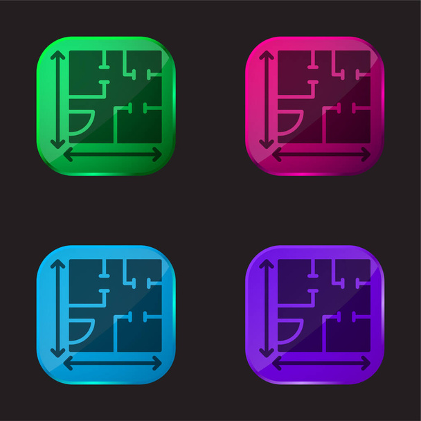 Blueprint τέσσερις εικονίδιο κουμπί γυαλί χρώμα - Διάνυσμα, εικόνα