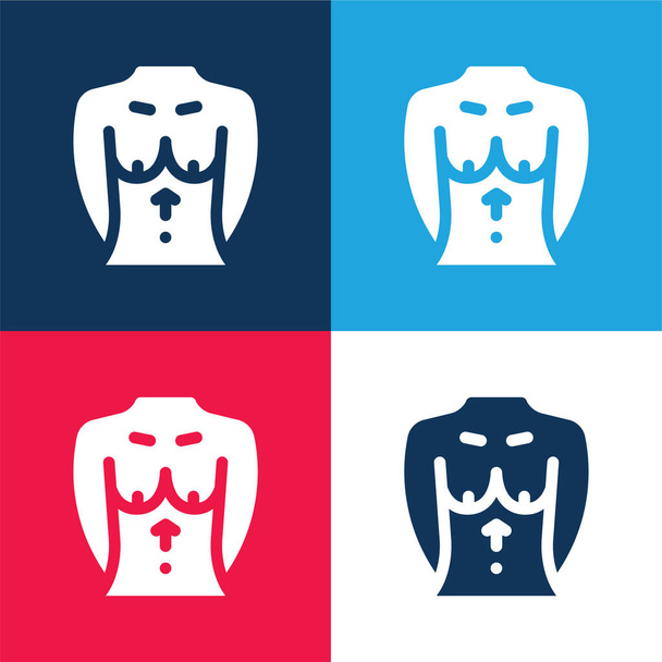 Conjunto de iconos mínimo de cuatro colores azul y rojo del pecho - Vector, Imagen