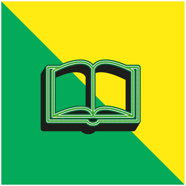 Boek Opened Outline From Top View Groen en geel modern 3D vector icoon logo - Vector, afbeelding