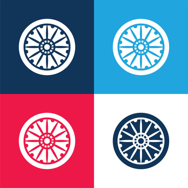 Ashoka kék és piros négy szín minimális ikon készlet - Vektor, kép