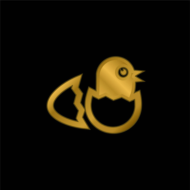 Птица в разбитом яйце из бокового вида позолоченная металлическая икона или вектор логотипа - Вектор,изображение