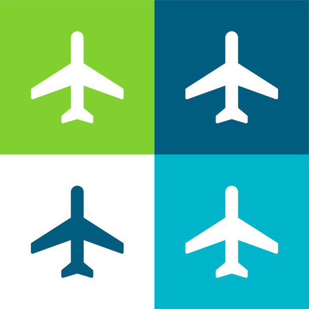 Tryb samolotowy Płaskie cztery kolory minimalny zestaw ikon - Wektor, obraz