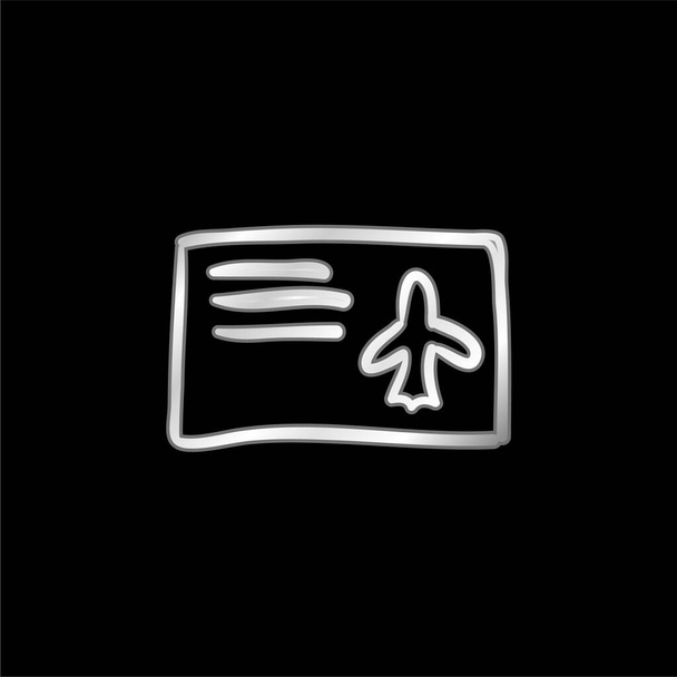 Billet d'avion Papier dessiné à la main icône métallique argentée - Vecteur, image