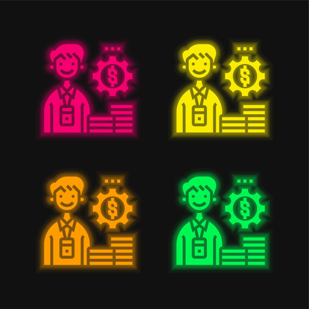 Muhasebeci dört renk parlayan neon vektör simgesi - Vektör, Görsel