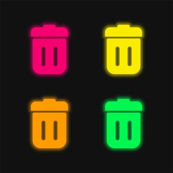 Bin With Lid four color glowing neon vector icon - Vector, Image