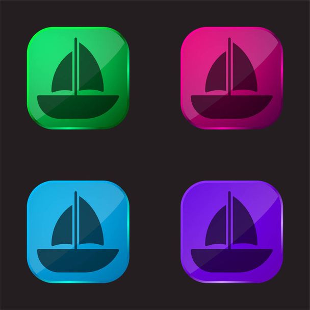Csónak négy színű üveg gomb ikon - Vektor, kép