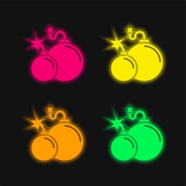 Atombombe vier Farben leuchtenden Neon-Vektor-Symbol - Vektor, Bild