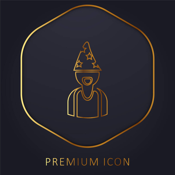Astrologer Wearing Hat With Stars golden line premium logo or icon - Vector, Image