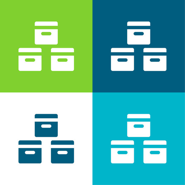 Scatole Set di icone minime a quattro colori piatte - Vettoriali, immagini