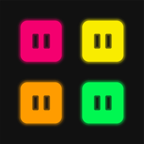 Große Pause-Taste vier Farben leuchtenden Neon-Vektor-Symbol - Vektor, Bild