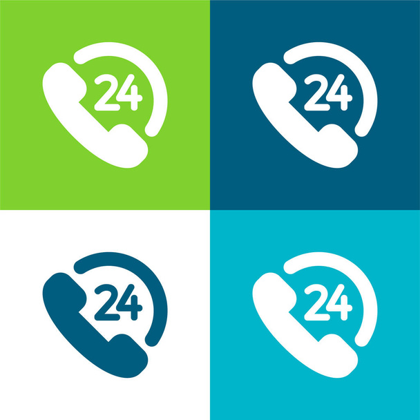 24 Hourse Support Flat four color minimal icon set - Vector, Image
