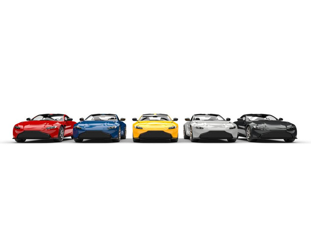 Μοντέρνα ηλεκτρικά σπορ αυτοκίνητα σε διάφορα χρώματα - μπροστινή όψη - Φωτογραφία, εικόνα