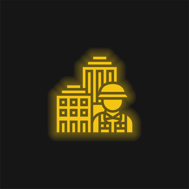 Architettura giallo incandescente icona al neon - Vettoriali, immagini