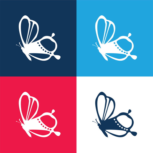 Beauty On Butterfly Side View Design azul e vermelho conjunto de ícones mínimos de quatro cores - Vetor, Imagem