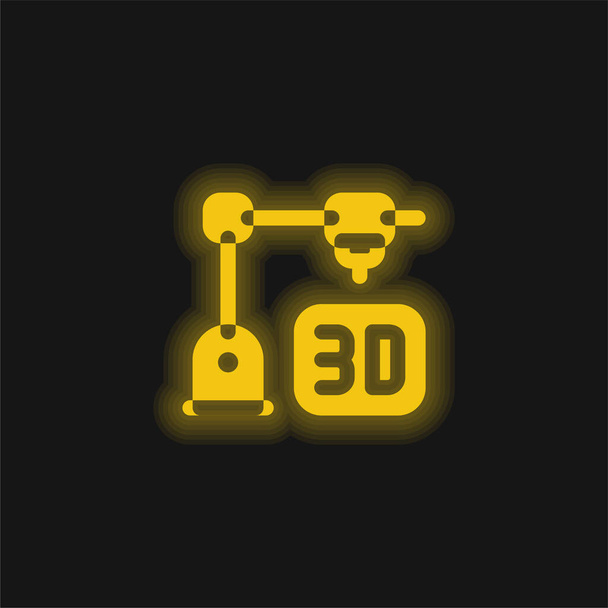Impression 3D jaune brillant icône néon - Vecteur, image