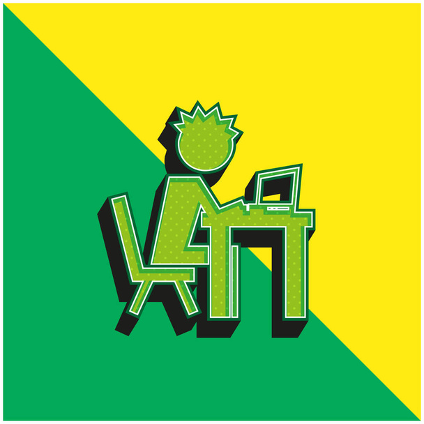 Ragazzo sul computer logo moderno verde e giallo dell'icona vettoriale 3d - Vettoriali, immagini