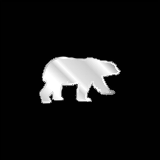 Bear Black Shape silver plated metallic icon - Vector, Image
