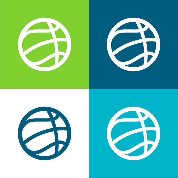 Баскетбольный мяч Плоский четырехцветный минимальный набор значков - Вектор,изображение