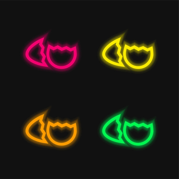 Oeufs Oeuf cassé en deux parties Décrivez le symbole quatre couleur brillant néon vecteur icône - Vecteur, image