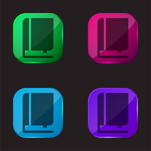 Book And Bookmark four color glass button icon - Vector, Image