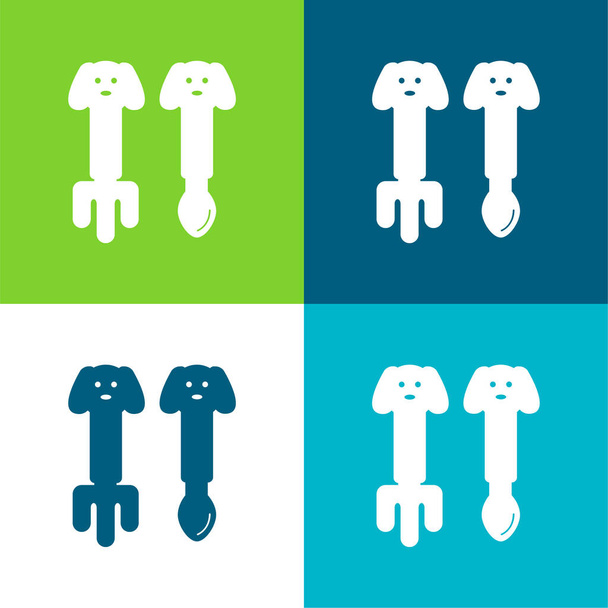 Cucchiaio e forchetta per bambini con design carino Set di icone minimali a quattro colori - Vettoriali, immagini