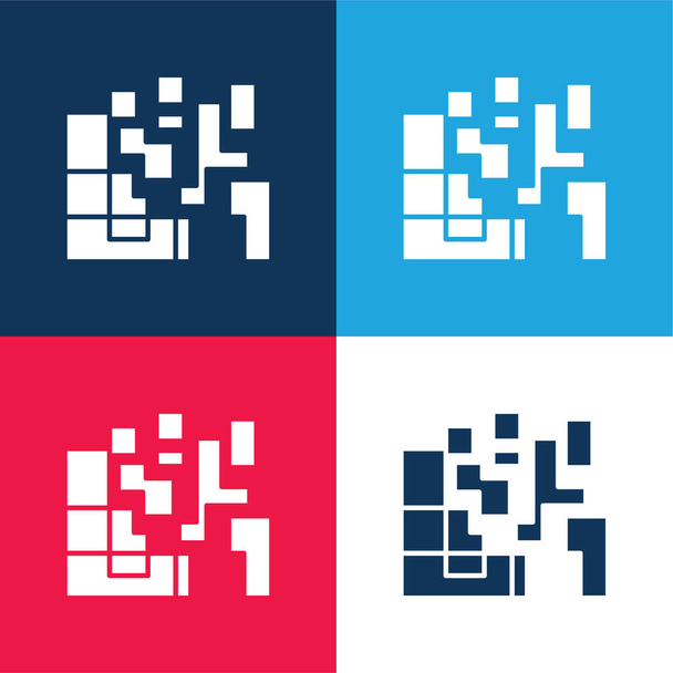 Artystyczne kwadraty niebieski i czerwony czterech kolorów minimalny zestaw ikon - Wektor, obraz