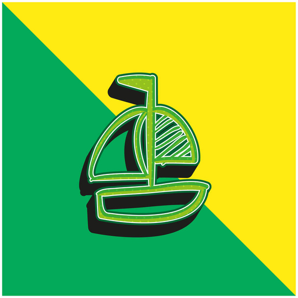 Σκάφος χέρι ζωγραφισμένο παιχνίδι Πράσινο και κίτρινο σύγχρονο 3d διάνυσμα εικονίδιο λογότυπο - Διάνυσμα, εικόνα
