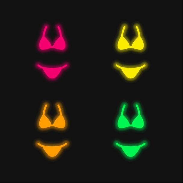 Bikini quatre couleurs brillant icône vectorielle néon - Vecteur, image