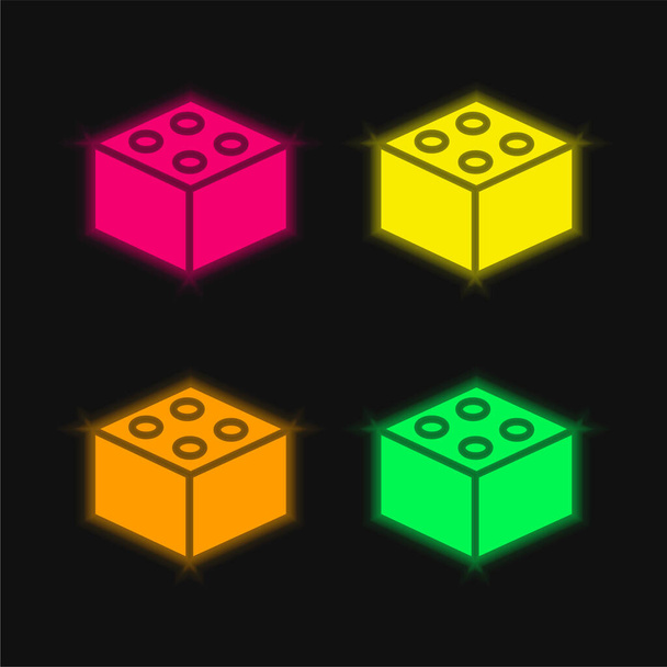Brick quatro cor brilhante ícone vetor de néon - Vetor, Imagem