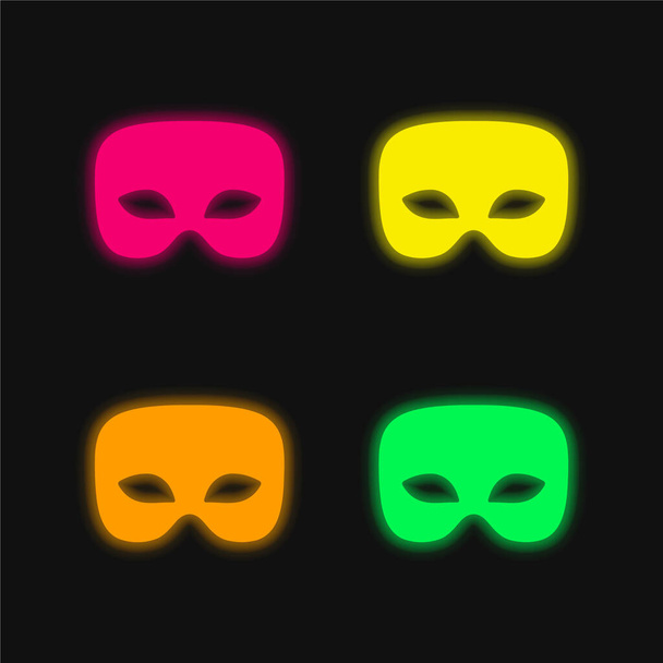 Black Male Carnival Mask four color glowing neon vector icon - Vector, Image