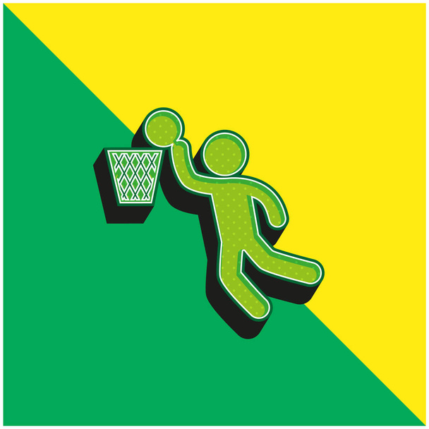 Baloncesto Jugador Puntuación Verde y amarillo moderno vector 3d icono logo - Vector, Imagen