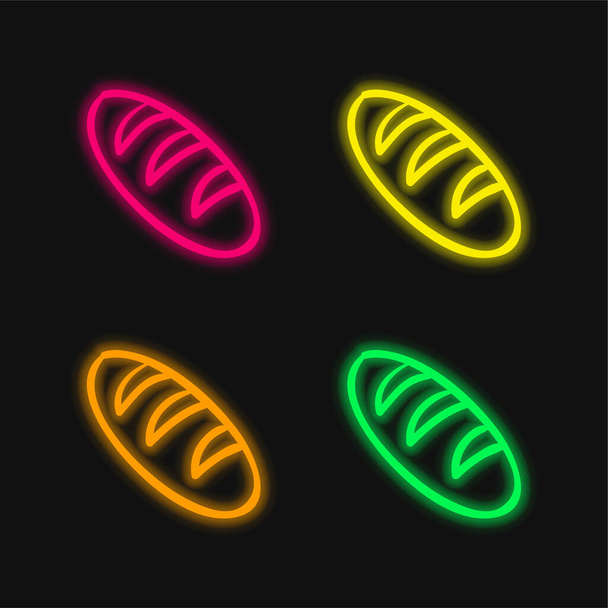 Bread Baguette Outline four color glowing neon vector icon - Vector, Image