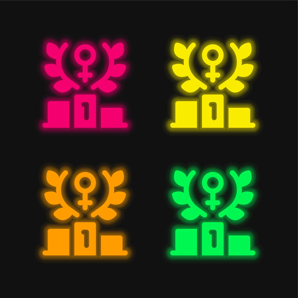 Achievement four color glowing neon vector icon - Vector, Image