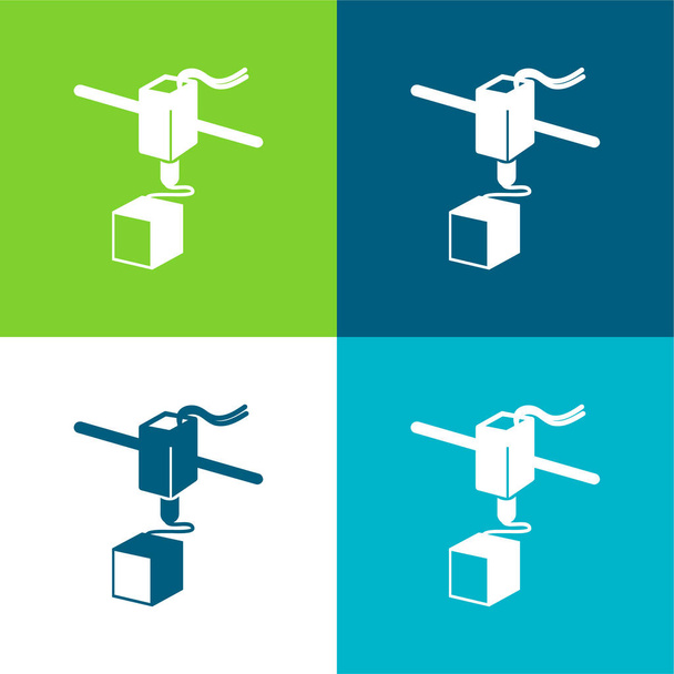 Strumento stampante 3d Set di icone minime a quattro colori piatto di lavoro - Vettoriali, immagini