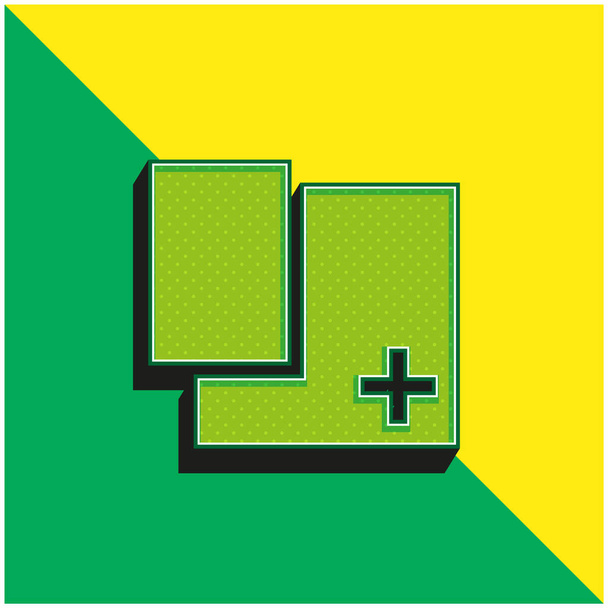 Προσθήκη ορθογώνιου κουμπιού σχήματος Πράσινο και κίτρινο σύγχρονο λογότυπο 3d διάνυσμα εικονίδιο - Διάνυσμα, εικόνα