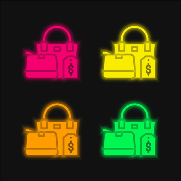 Borse quattro colori luminosi icona vettoriale al neon - Vettoriali, immagini