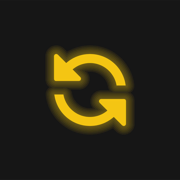 矢印カップル反時計回りの回転シンボル黄色の輝くネオンアイコン - ベクター画像