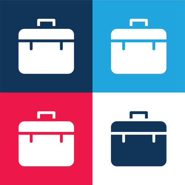 Maletín azul y rojo conjunto de iconos mínimo de cuatro colores - Vector, Imagen