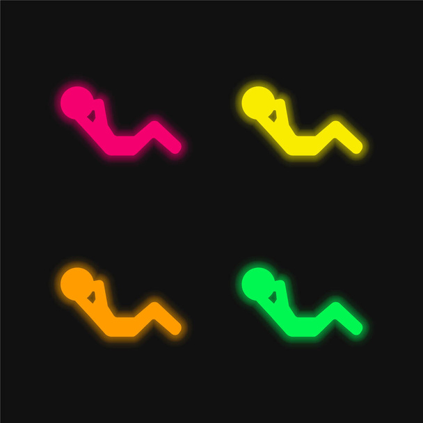 Exercice abdominal quatre couleurs brillant icône vectorielle néon - Vecteur, image